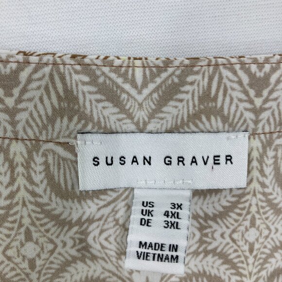 Susan Graver sz 3X Boho Abstract Print Split Neck 3/4 Sleeve Stretch Knit Tunic - Picture 2 of 11